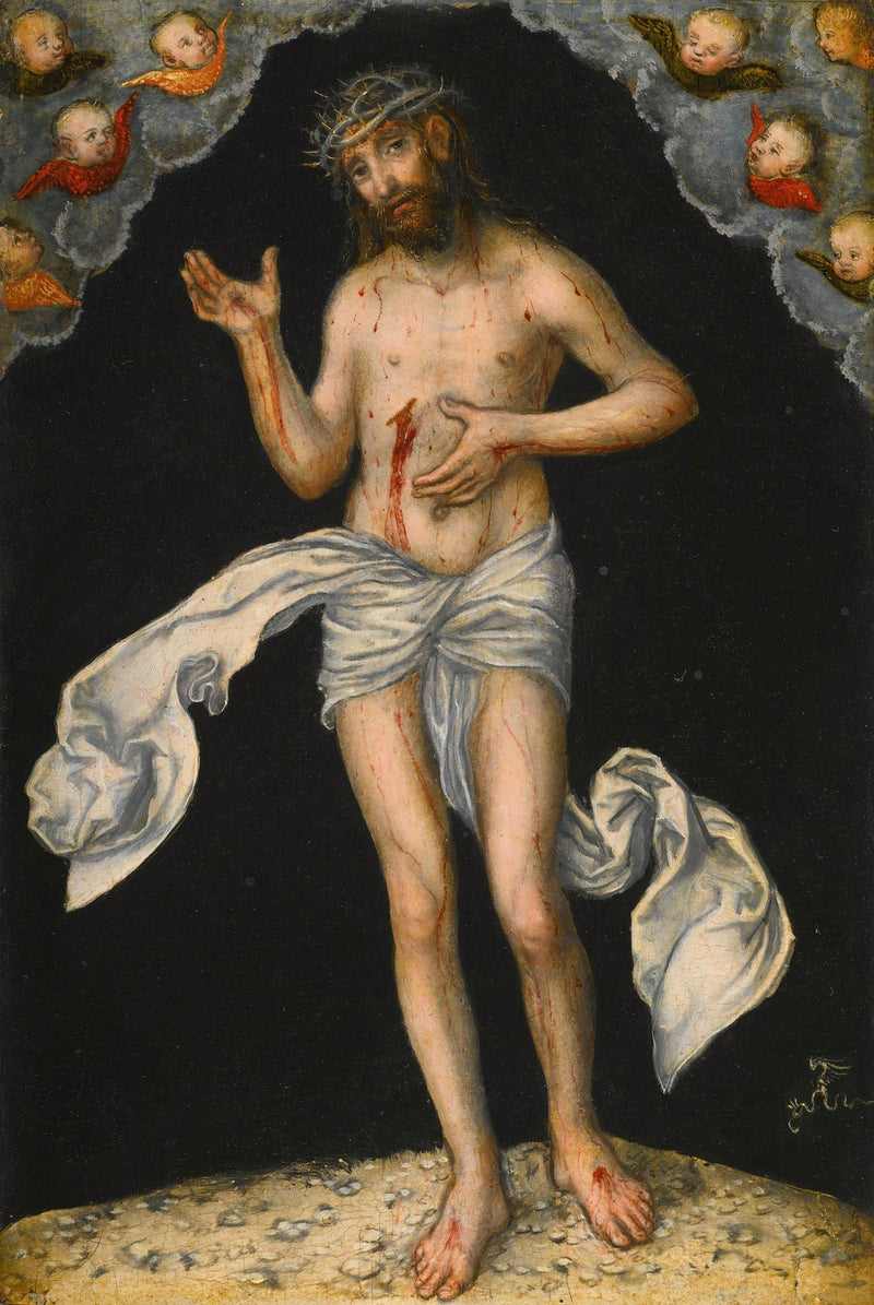 El Cristo en hombre de dolor mostrando sus heridas - Lucas Cranach el Viejo