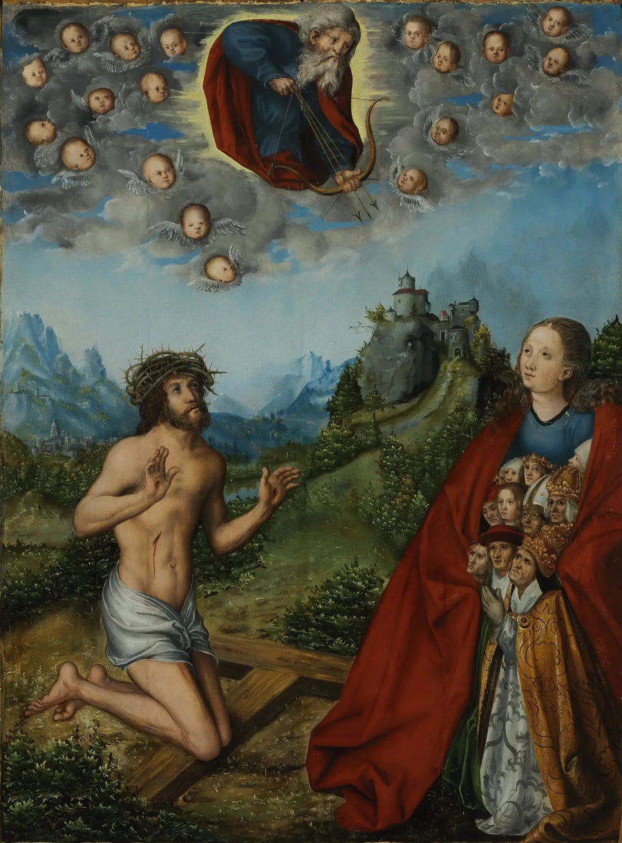 El Cristo y la Virgen intercediendo por la humanidad ante Dios Padre - Lucas Cranach el Viejo