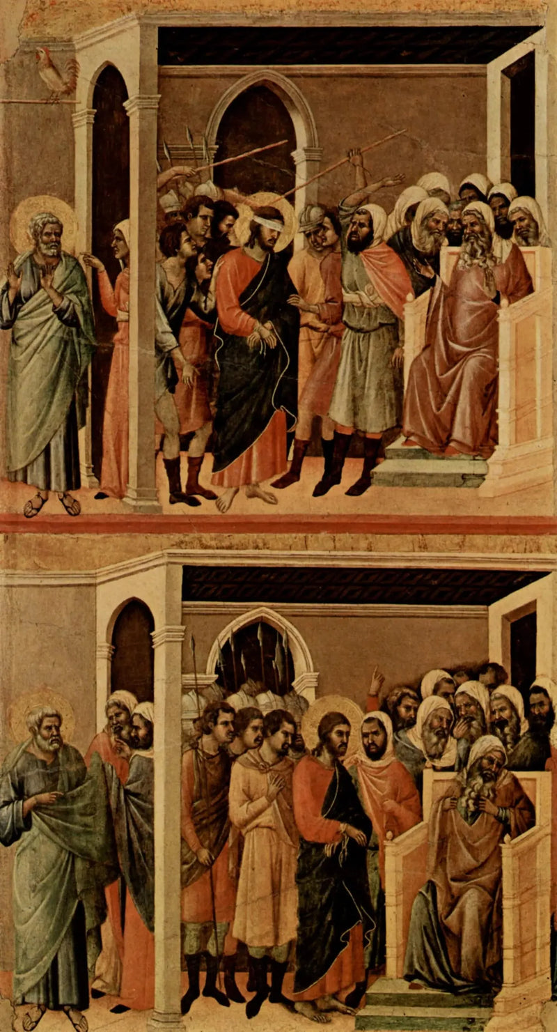 El Cristo burlado (arriba); El Cristo ante Caifás (abajo) - Duccio di Buoninsegna