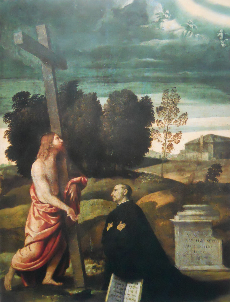 El Cristo llevando la cruz frente a una figura de rodillas - Alessandro Bonvicino