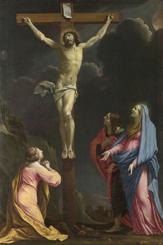 El Cristo en la cruz rodeado por la Virgen y santos - Eustache Le Sueur