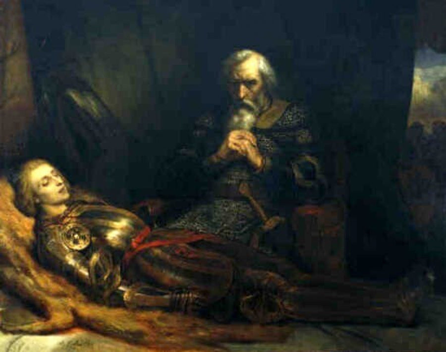 El conde Eberhard de Wurtemberg llora junto al cuerpo de su hijo - Ary Scheffer