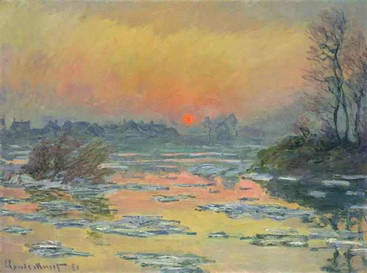 Le coucher du soleil sur la Seine en hiver - Claude Monet image 1 tableau peint à l’huile sur toile