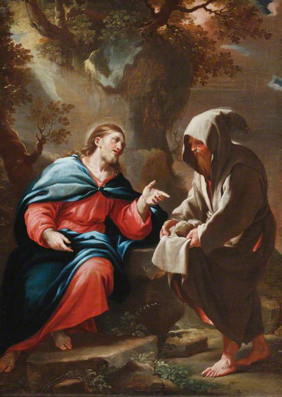El diablo tentando a Cristo para que transforme piedras en pan - Luca Giordano