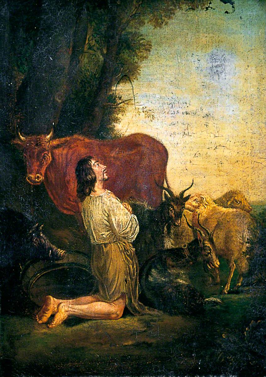 Le fils prodigue agenouillé parmi les bœufs - Salvator Rosa image 1 reproduction artisanale de tableau