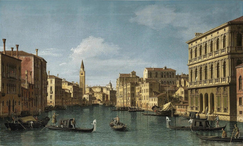 El Gran Canal, Venecia, vista noroeste desde la Ca' Corner hasta la Ca' Contarini degli Scrigni, con el campanario de Santa Maria della Carità - Canaletto