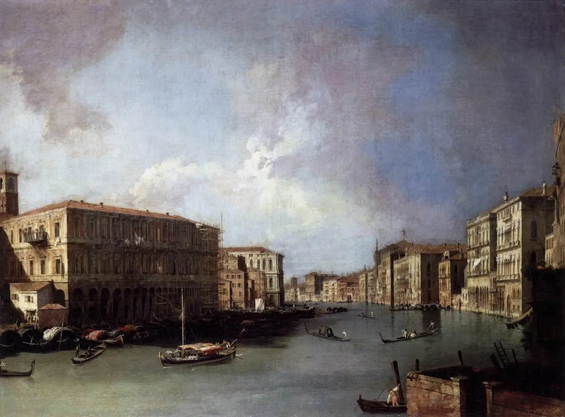 El Gran Canal, hacia el norte cerca del puente del Rialto - Canaletto