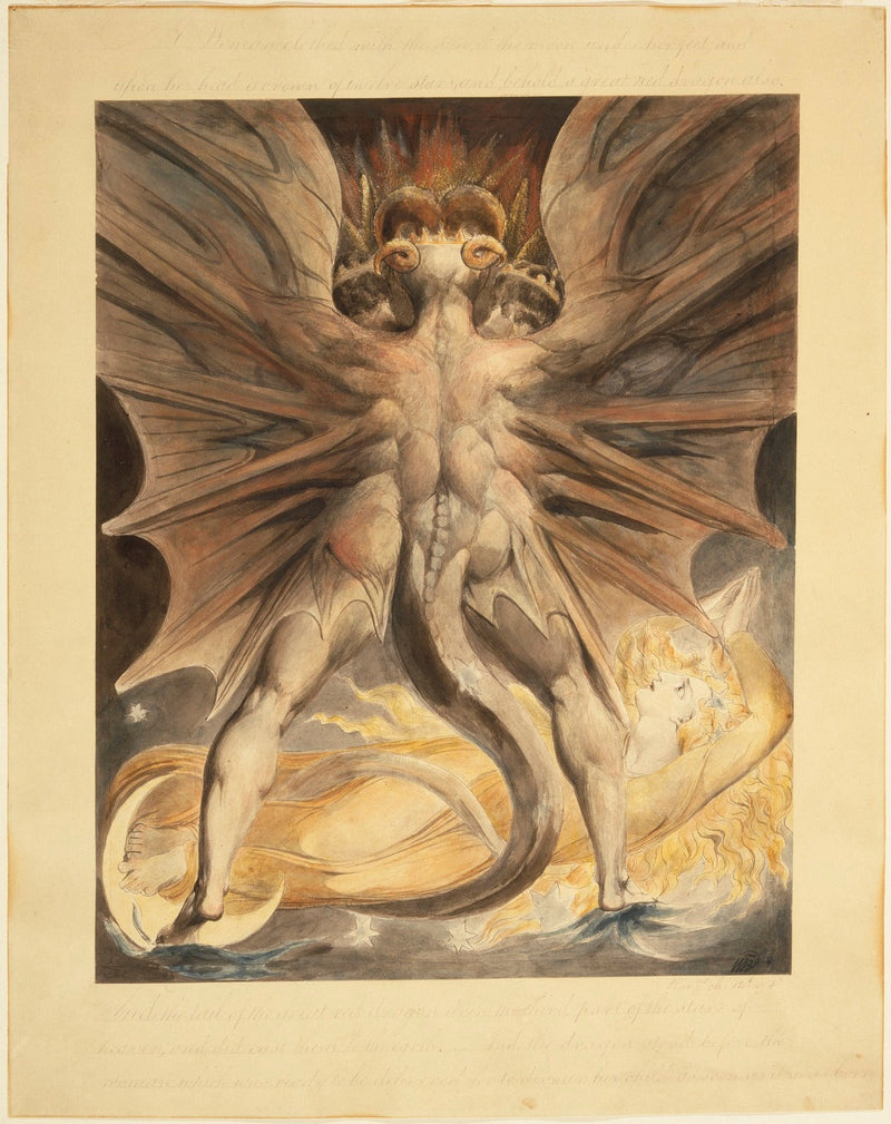 El gran dragón rojo y la mujer vestida del sol (Apocalipsis 12: 1-4) - William Blake