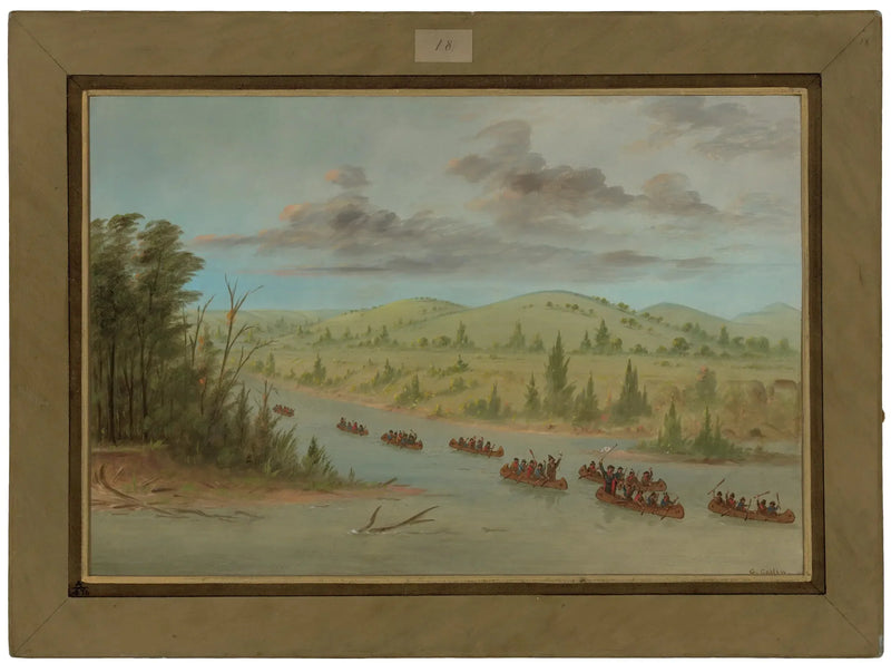 El grupo de La Salle entrando en el río Misisipi en canoa. 6 de febrero de 1682 - George Catlin