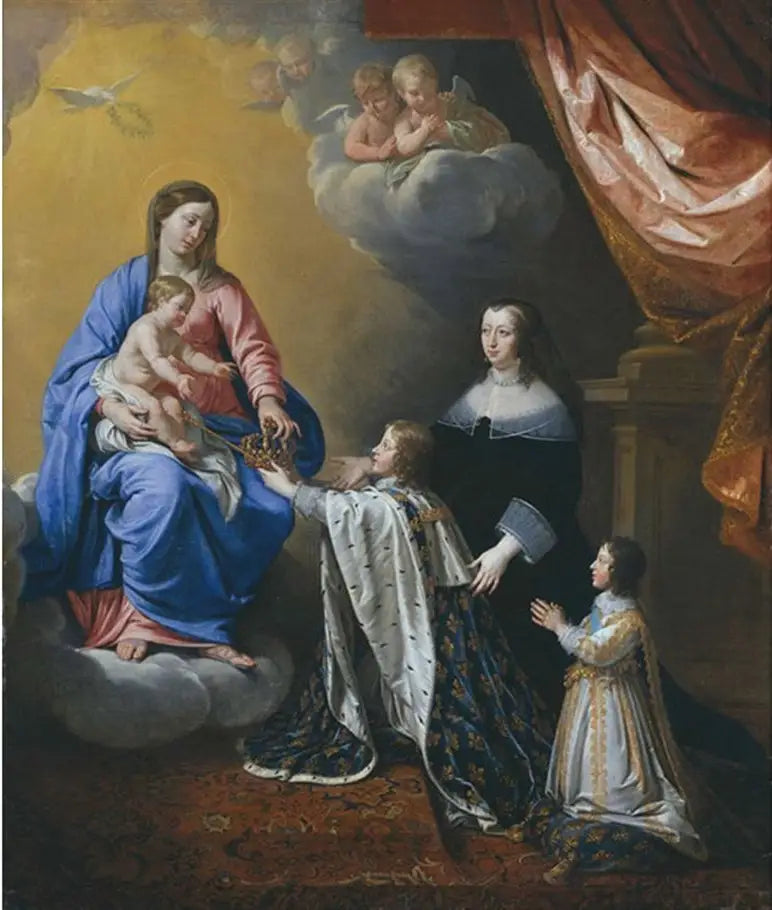 El joven Luis XIV ofrece su corona a la Virgen y al niño - Philippe de Champaigne