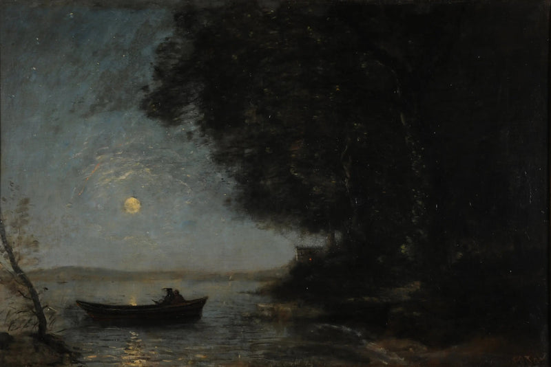 El lago, efecto de noche - Jean-Baptiste Camille Corot