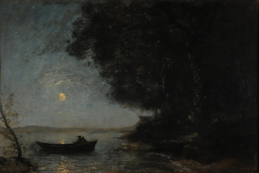 El lago, efecto de noche - Jean-Baptiste Camille Corot