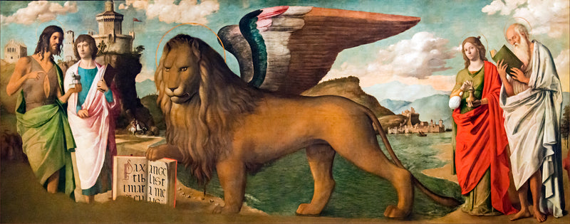 El León de San Marcos entre los santos Juan Bautista, Marcos, María Magdalena y Jerónimo - Cima da Conegliano