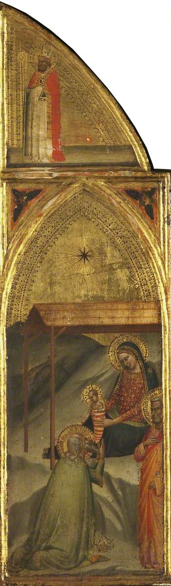 El mago adorando al Niño Jesús y al obispo (tríptico, hoja derecha) (reverso) - Bernardo Daddi