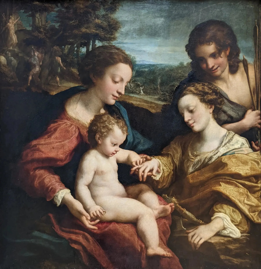 El matrimonio místico de Santa Catalina de Alejandría en presencia de San Sebastián - Antonio da Correggio
