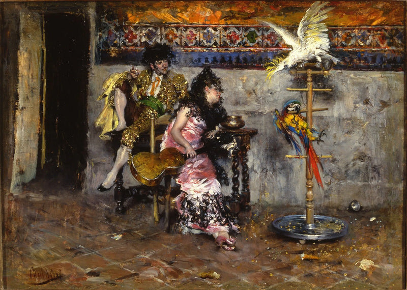 El Matador o Pareja con traje español y dos loros - Giovanni Boldini