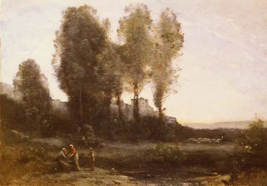 El Monasterio detrás de los árboles - Jean-Baptiste Camille Corot