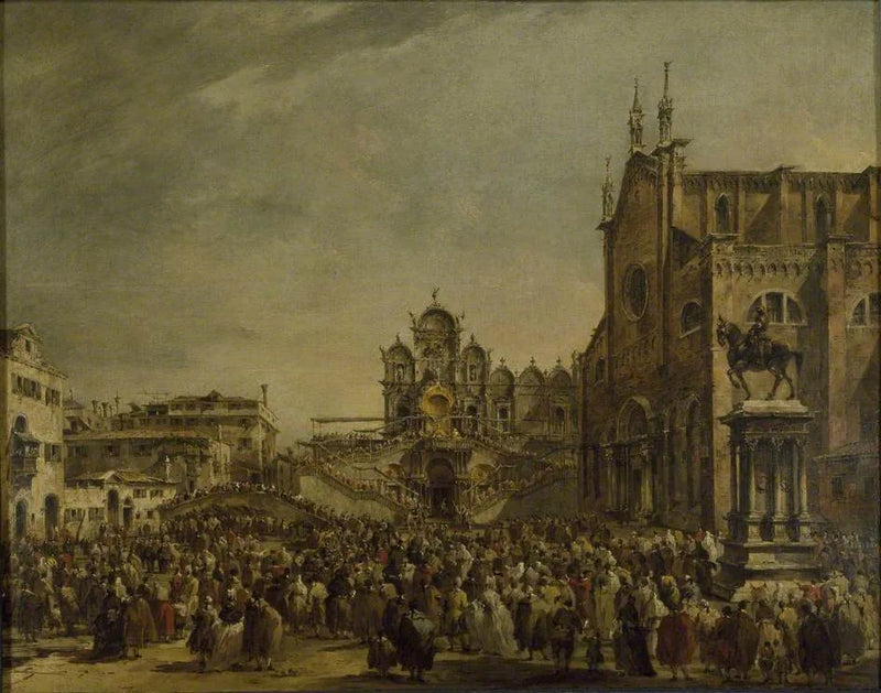 El Papa Pío VI bendiciendo a la multitud en el Campo SS Giovanni e Paolo, Venecia - Francesco Guardi