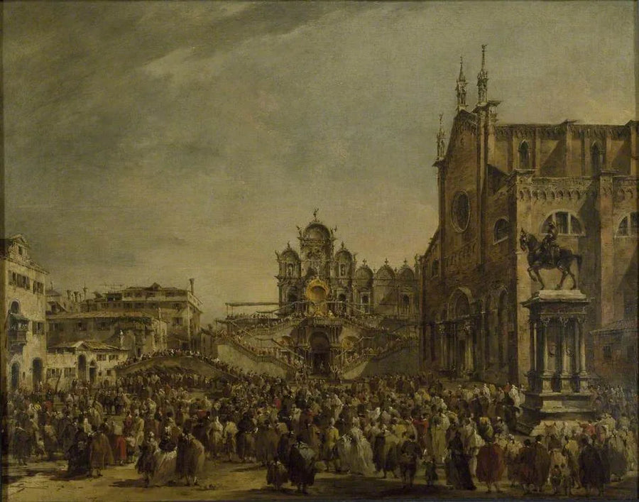 El Papa Pío VI bendiciendo a la multitud en el Campo SS Giovanni e Paolo, Venecia - Francesco Guardi