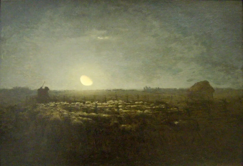 El parque de ovejas, luz de luna - Jean-François Millet