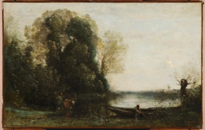 El pescador en barca en la orilla - Jean-Baptiste Camille Corot