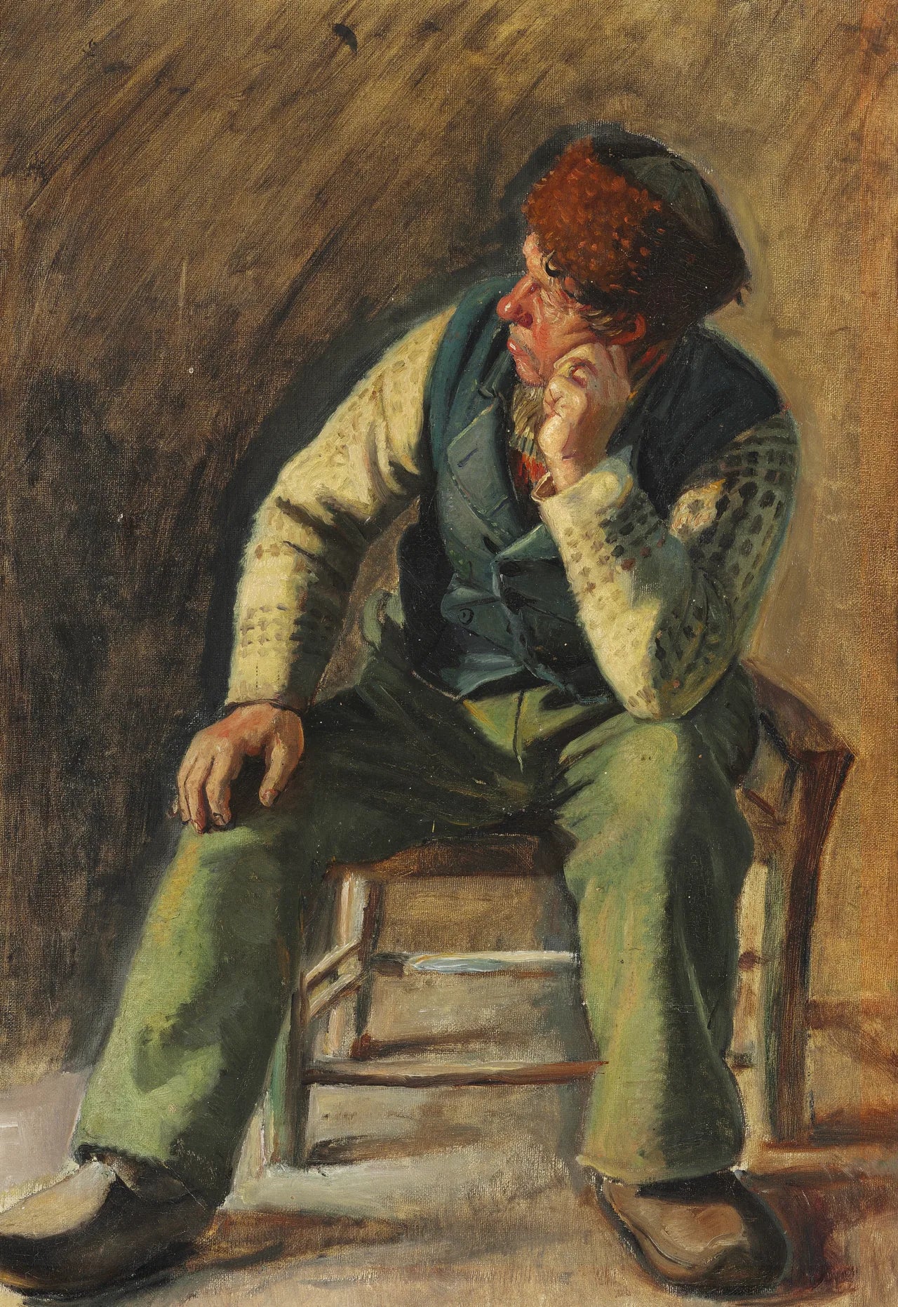Le pêcheur et sauveteur Lars Gaihede assis sur une chaise. - Michael Peter Ancher image 1 tableau peint à l’huile sur toile