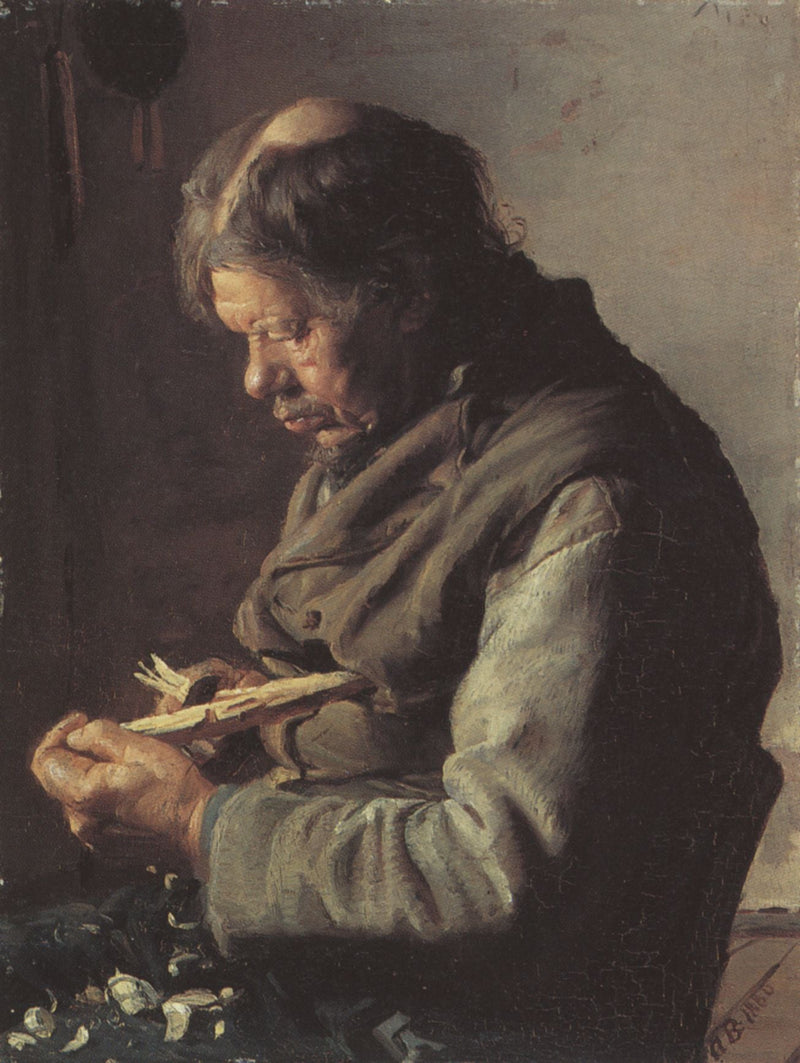 El pescador Lars Gaihede esculpe un palo - Anna Ancher