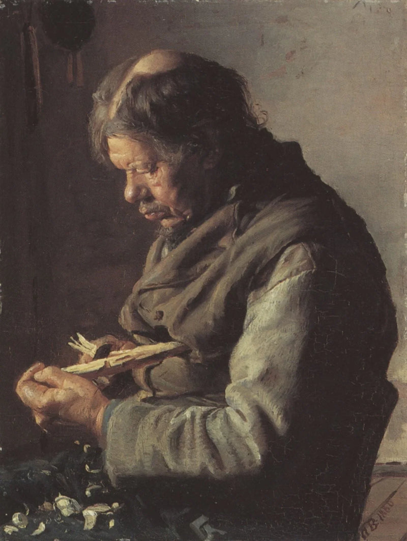 El pescador Lars Gaihede esculpe un palo - Anna Ancher