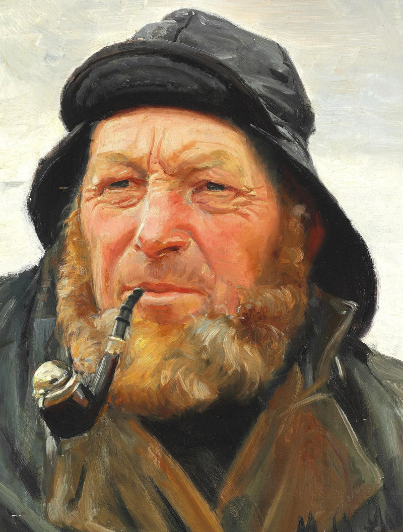 El pescador Ole Svendsen de Skagen, vestido con un hule y fumando en pipa. -Michael Peter Ancher