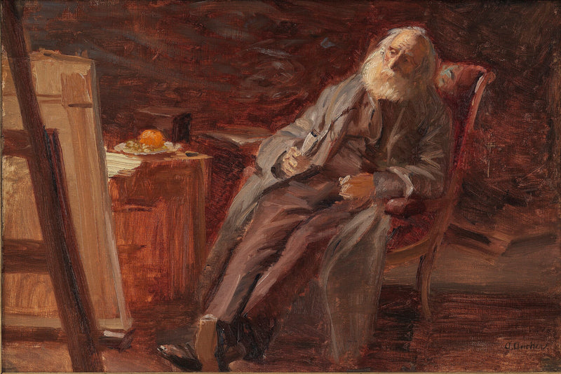 El pintor Vilhelm Kyhn fumando en pipa - Anna Ancher