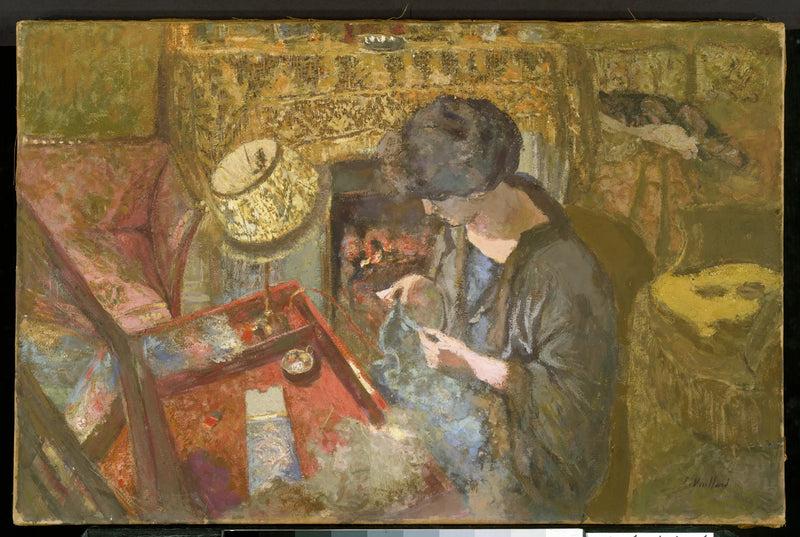 El pequeño salón: Mme Hessel en su mesa de costura - Édouard Vuillard