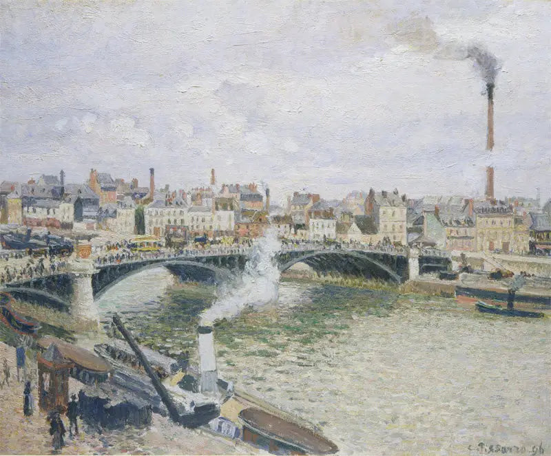 El Puente Boieldieu en Ruan, mañana, tiempo húmedo - Camille Pissarro