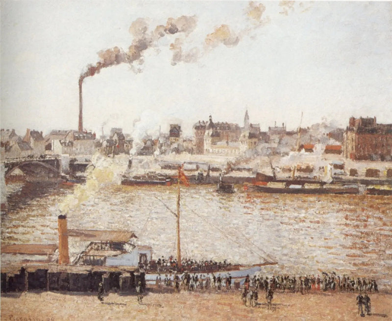 El Puente Boieldieu y la estación de Orleans, Ruan, mañana, sol - Camille Pissarro