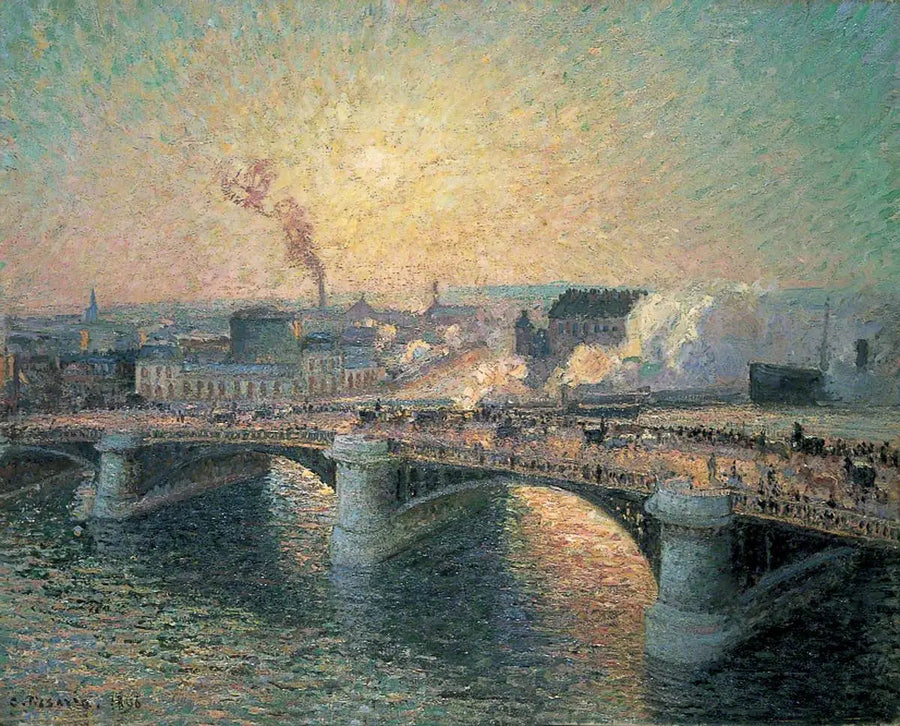 El Puente Boieldieu, Ruan, Puesta de Sol - Camille Pissarro