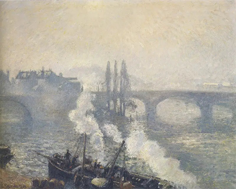 El Puente Corneille en Ruan, bruma de la mañana - Camille Pissarro