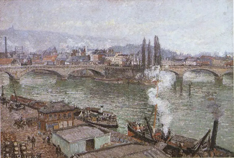 El puente de piedra en Ruan, tiempo gris - Camille Pissarro