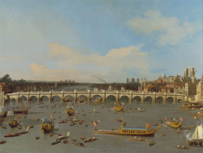 El Puente de Westminster, con la procesión del Lord Alcalde en el Támesis - Canaletto