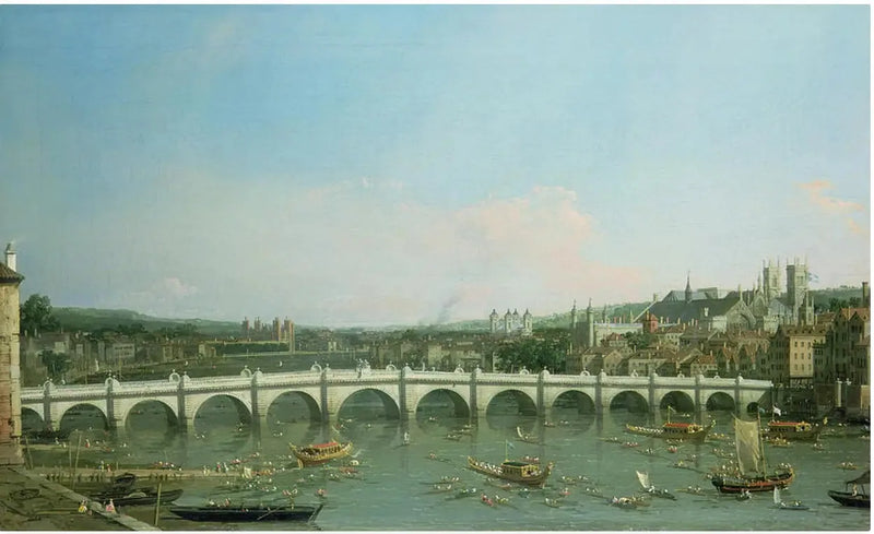 El puente de Westminster visto desde el norte con el desfile del alcalde - Canaletto