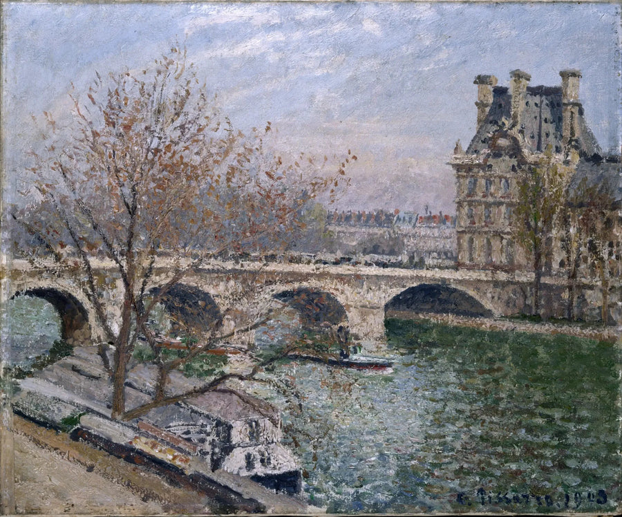 El Puente Real y el Pabellón de Flore, Mañana, Sol - Camille Pissarro