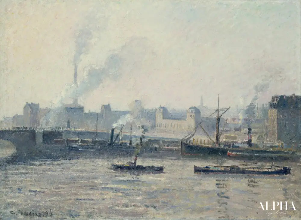 Le pont Saint-Sever, Rouen : Brume - Camille Pissarro - Reproductions de tableaux et peintures haut de gamme