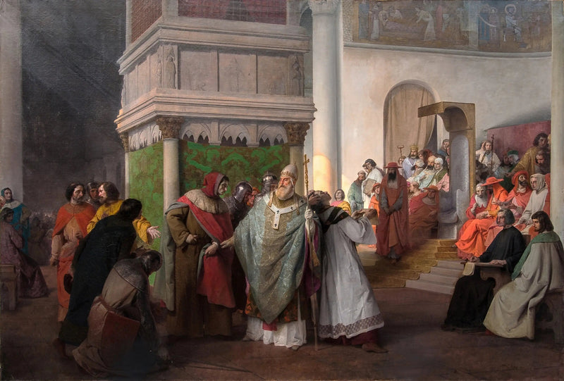 El sacerdote Orlando de Parme enviado por Arrigo IV de Alemania y defendido por Gregorio VII contra la justa indignación del sínodo romano - Francesco Hayez