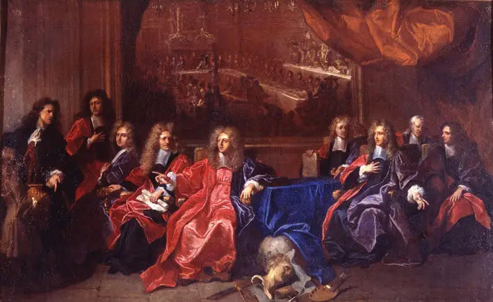 El alcalde y los concejales de la ciudad de París deliberando sobre una fiesta en honor a la cena de Luis XIV en el ayuntamiento después de su recuperación en 1689 - Hyacinthe Rigaud