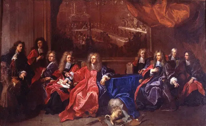 El alcalde y los concejales de la ciudad de París deliberando sobre una fiesta en honor a la cena de Luis XIV en el ayuntamiento después de su recuperación en 1689 - Hyacinthe Rigaud