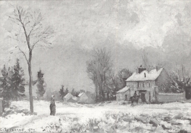 El Relais de poste, ruta de Versalles, Louveciennes, nieve - Camille Pissarro