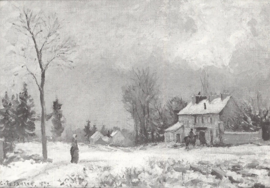 El Relais de poste, ruta de Versalles, Louveciennes, nieve - Camille Pissarro