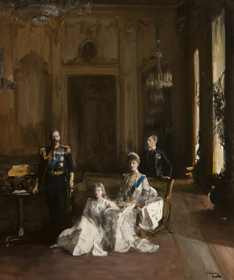 El Rey, la Reina, el Príncipe de Gales, la Princesa María, el Palacio de Buckingham - John Lavery