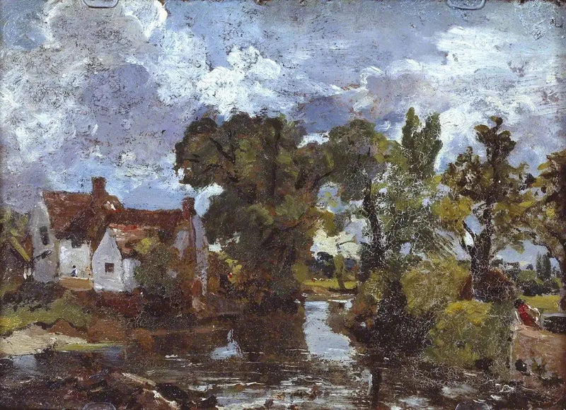 El arroyo del molino. Reverso: Escena nocturna con puente - John Constable