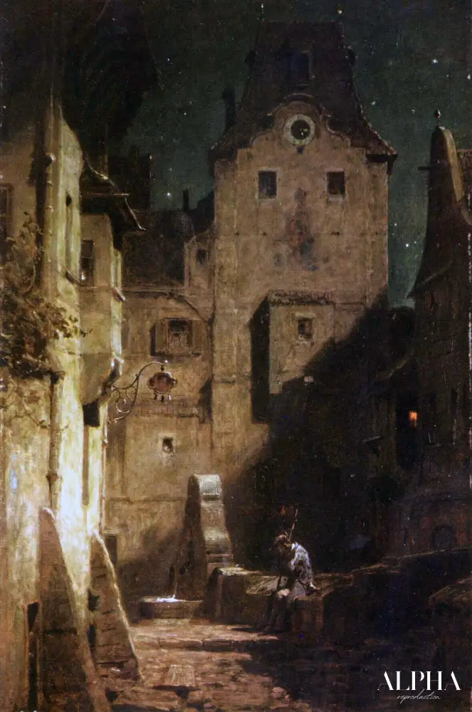 Le Veilleur de nuit endormi - Carl Spitzweg - Reproductions de tableaux et peintures haut de gamme