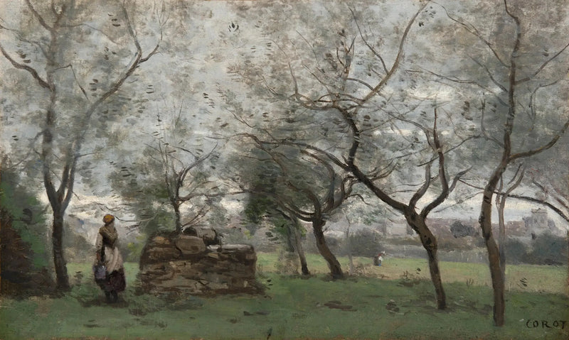 El huerto, alrededores de Mantes - Jean-Baptiste Camille Corot