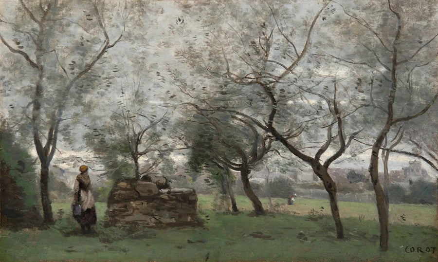 El huerto, alrededores de Mantes - Jean-Baptiste Camille Corot